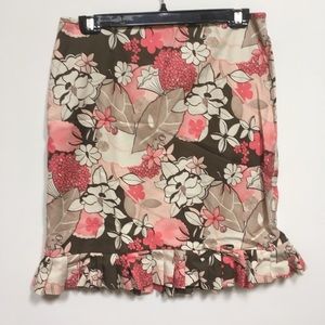 LOFT Pink & Brown Floral Skirt